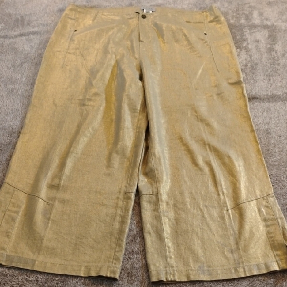 Adec2 By Philippe Adec Gold Metallic Linen Blend Wide Leg Pants